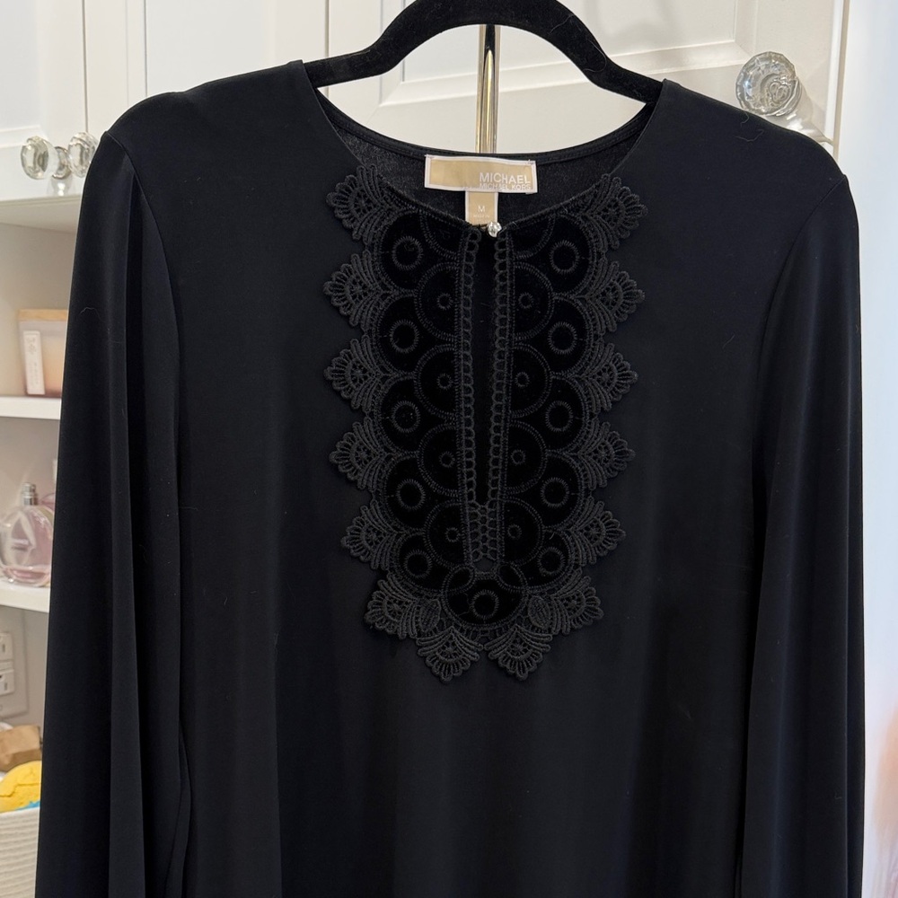 MICHAEL Michael Kors Black Long Sleeve Dress with Lace Accent